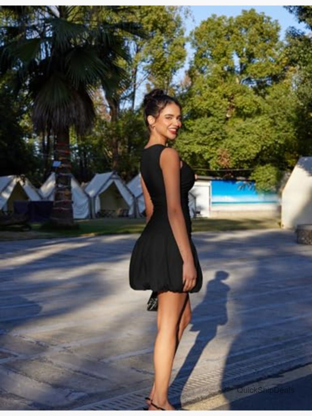 Sleeveless Ruffle Ruched Bodycon Bubble Mini Dress For Party View 6